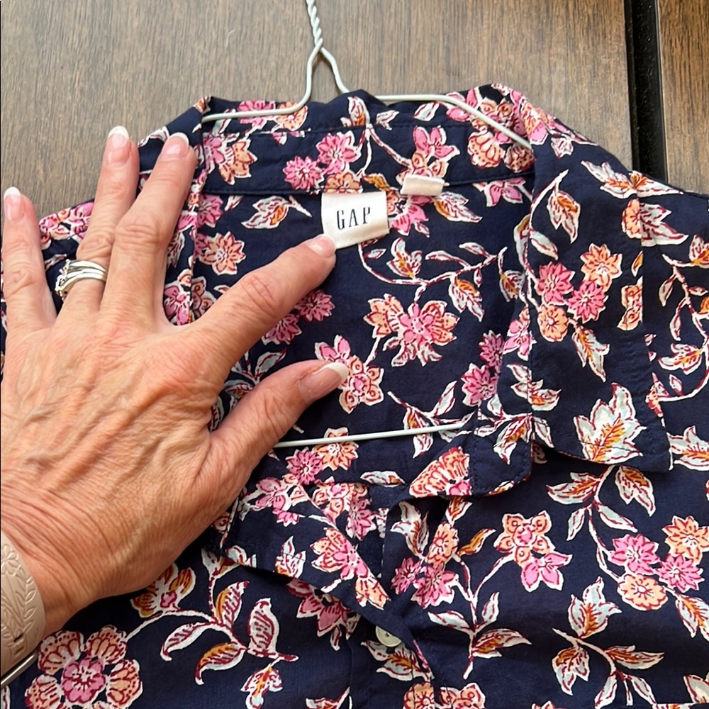 GAP Navy Floral Shirt with Pink Accents